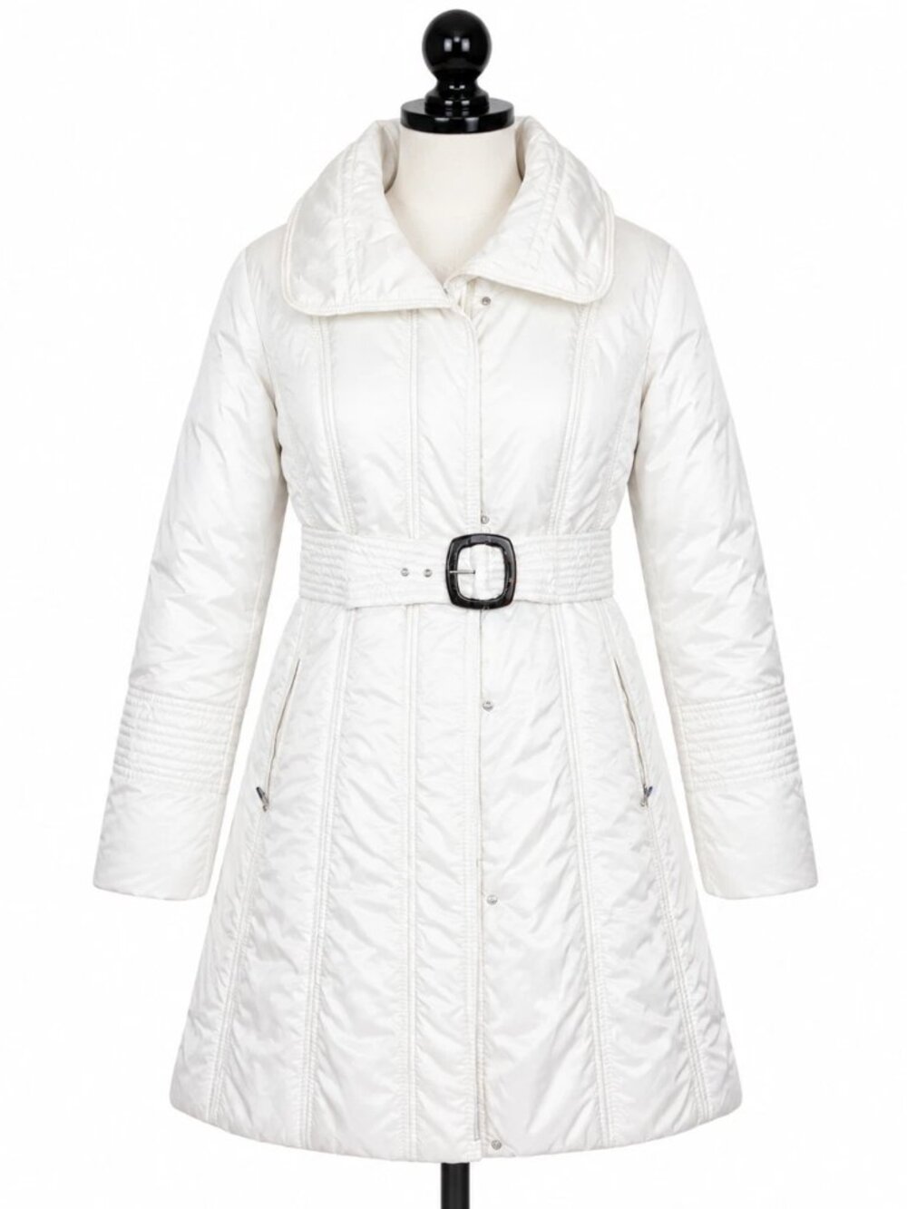 Jessica Simpson Women's White Hooded Long Puffer Coat Full Zip Size M